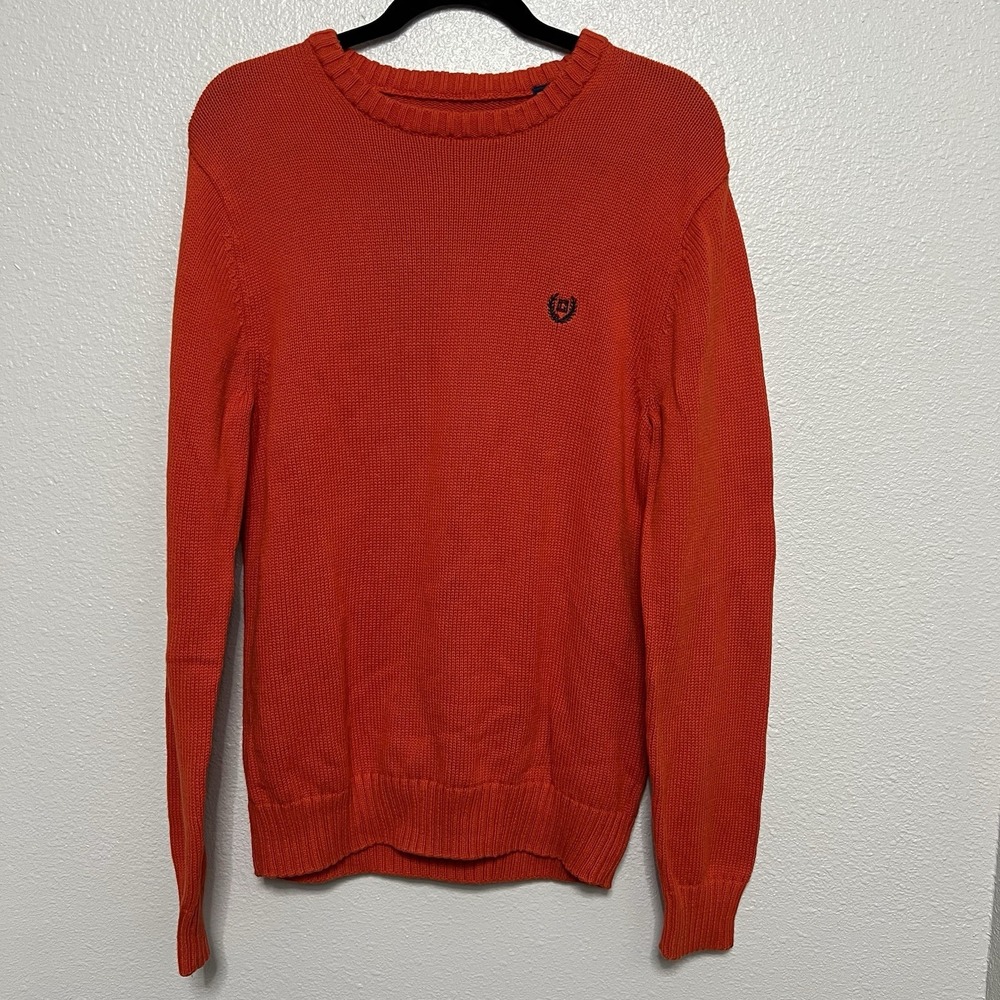 Chaps Men's Medium Orange Cotton‎ Crewneck Sweater Embroidered Crest Logo
